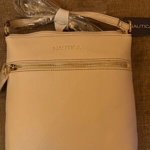 Nautica Cream Pebbled Tote with Gold Logo